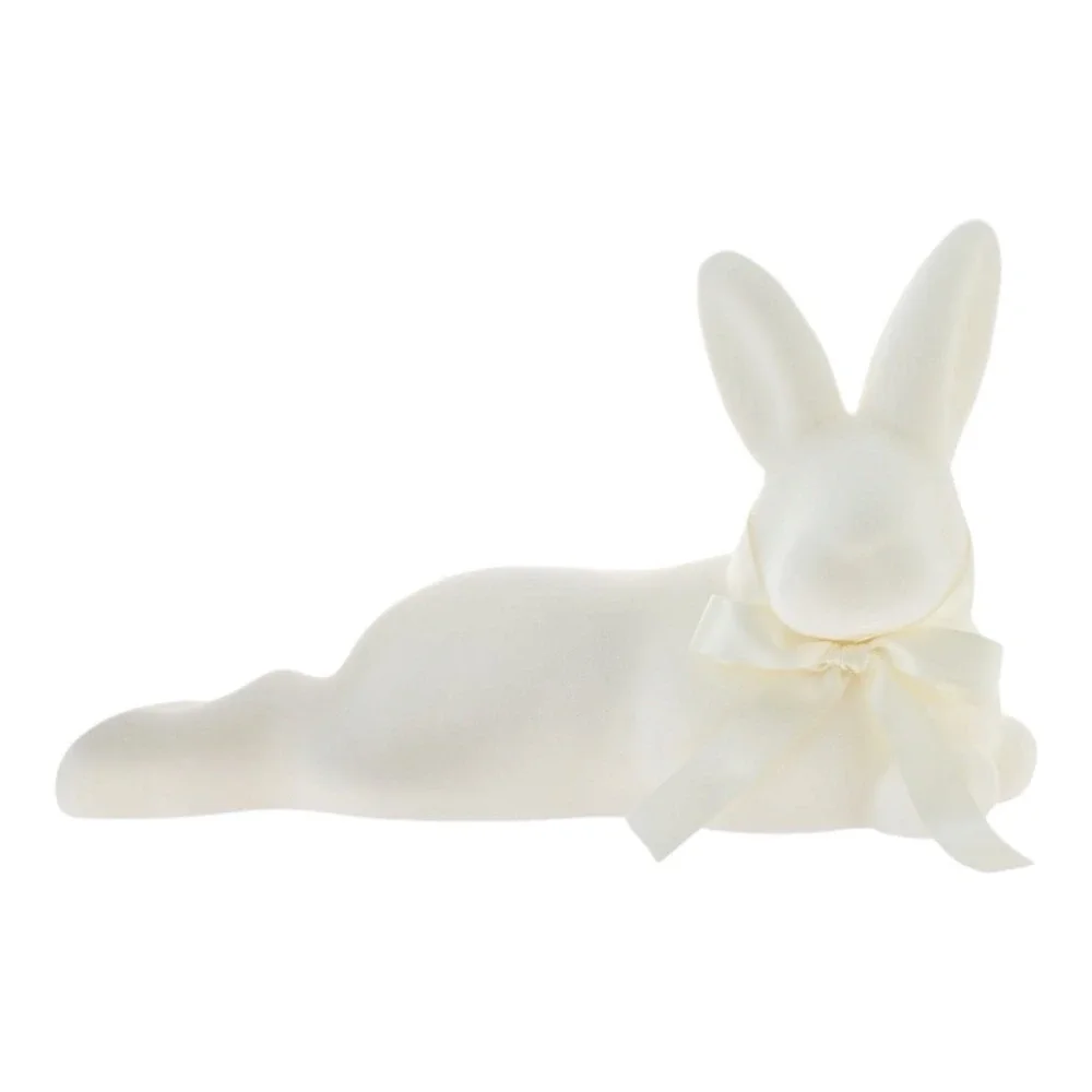 Way To Celebrate Flocked Laying Bunny Tabletop Decoration White 10